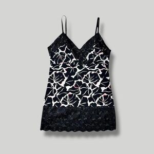 Y2K empire waist black lace floral long cami top S White House Black Market